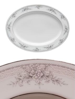 Legendary Noritake Sweet Leilani 3482 Oval Platter Platnium Rim